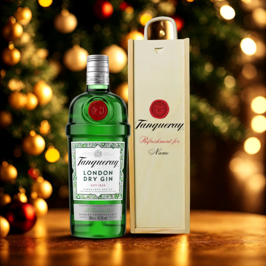 Personalised Tanqueray London Dry Gin Gift Set In Wooden Box - 47.3 ABV (70cl)