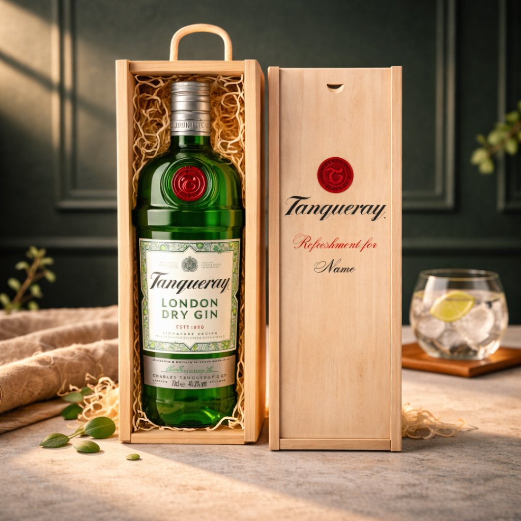 Personalised Tanqueray London Dry Gin Gift Set In Wooden Box - 47.3 ABV (70cl)