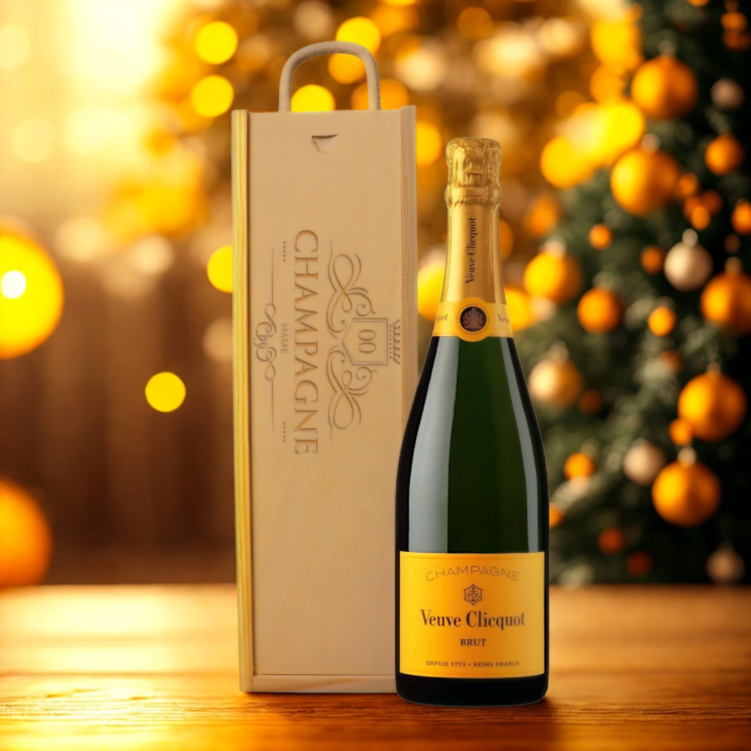 Personalised Veuve Clicquot Champagne Gift Set in Wooden Presentation Gift Box - 75cl