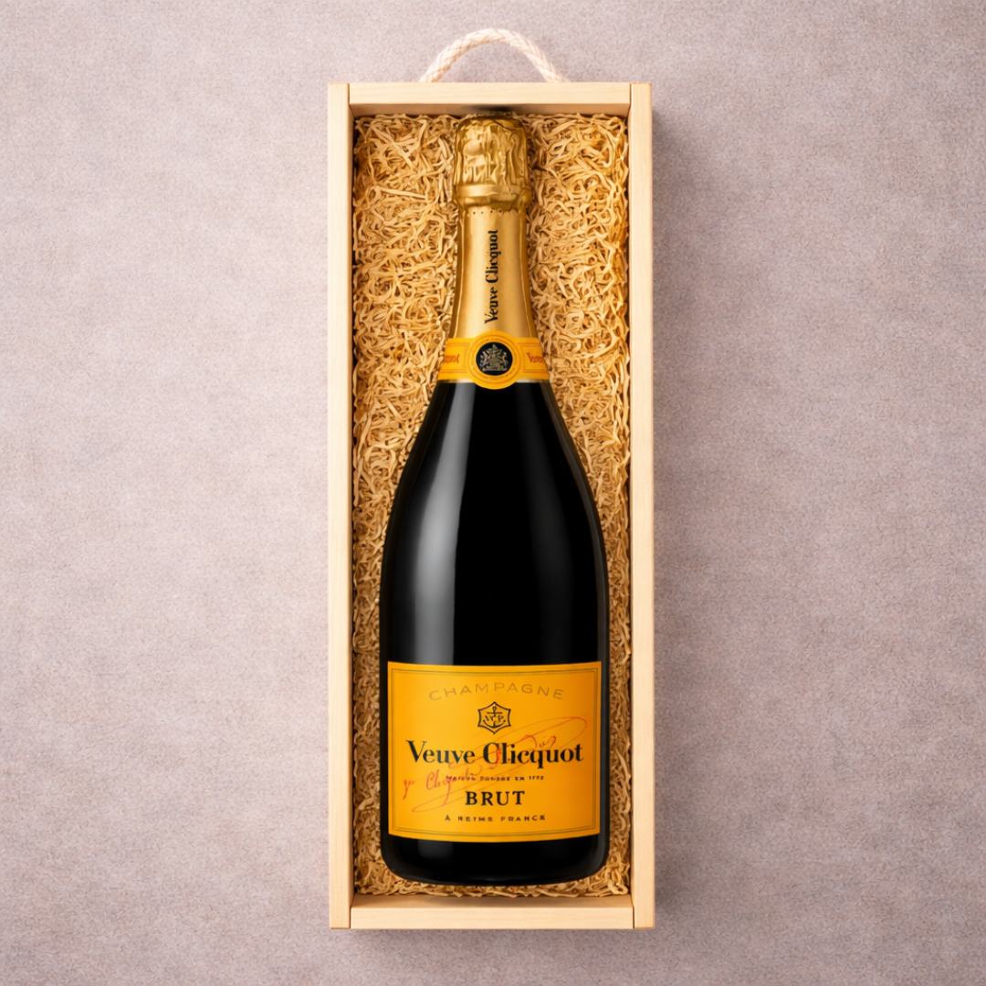 Personalised Veuve Clicquot Champagne Gift Set in Wooden Presentation Gift Box - 75cl