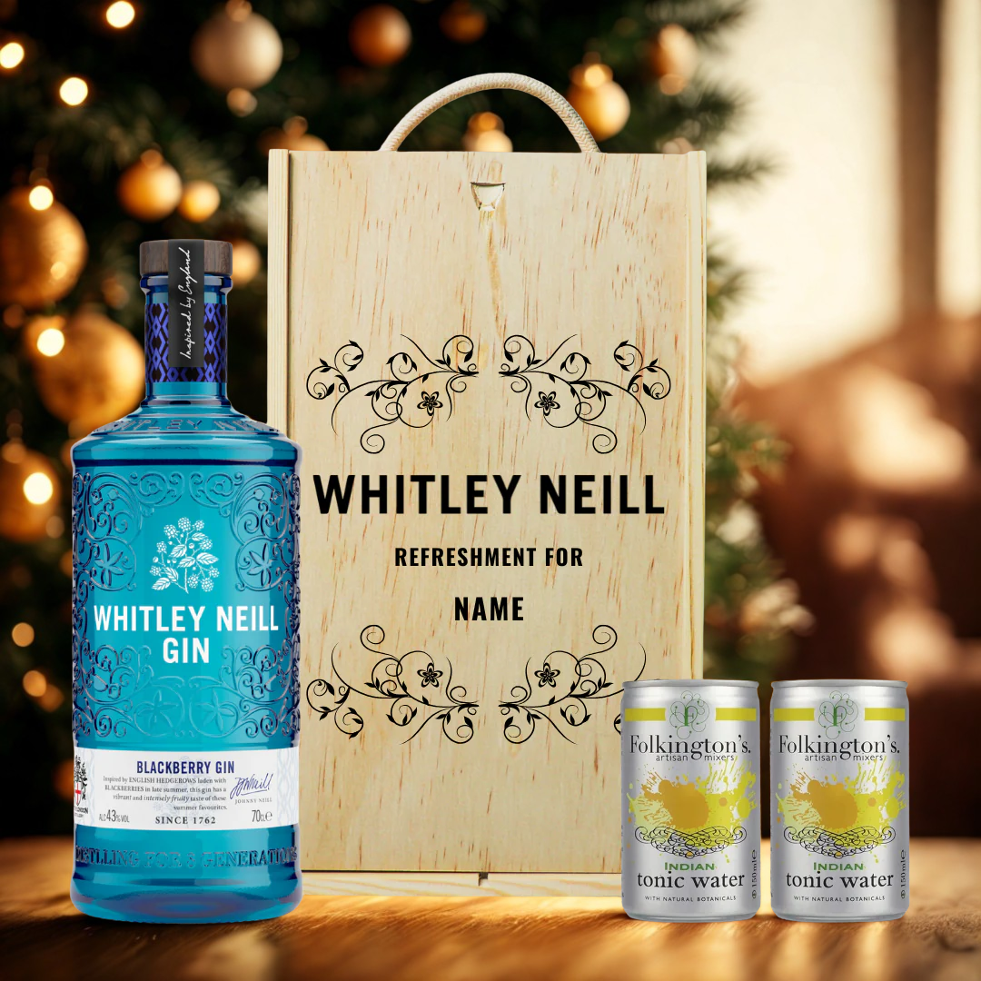 Personalised Whitley Neill Blackberry Gin Gift Set in Wooden Presentation Gift Box - 70cl