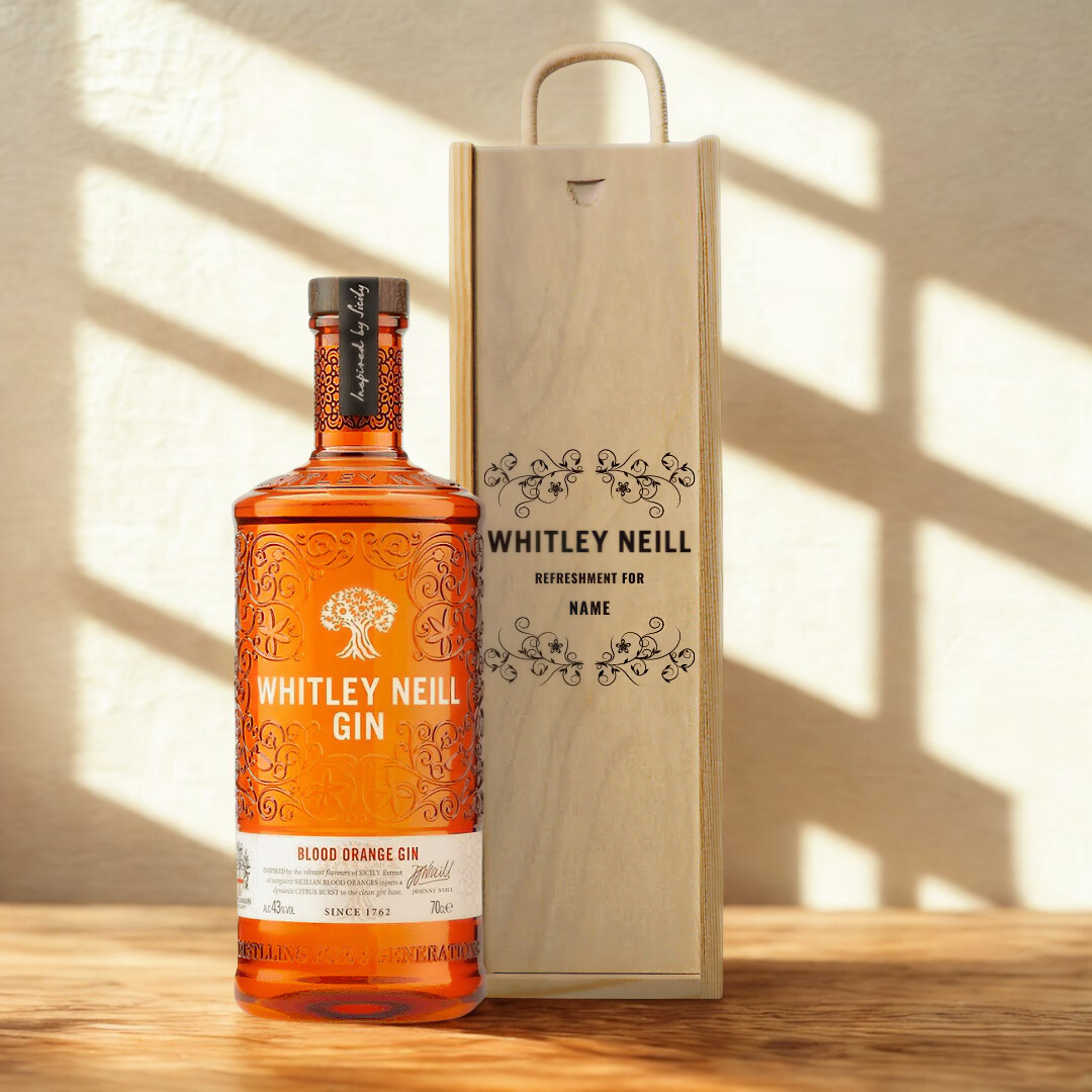 Personalised Whitley Neill Blood Orange Gin Gift Set in Wooden Presentation Gift Box - 70cl