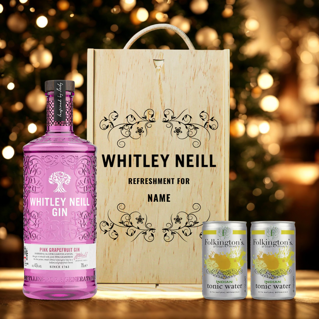 Personalised Whitley Neill Pink Grapefruit Gin in Wooden Presentation Gift Box 70cl - 43% ABV