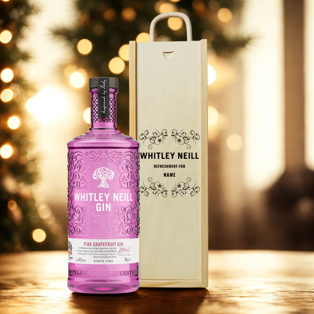 Personalised Whitley Neill Pink Grapefruit Gin in Wooden Presentation Gift Box 70cl - 43% ABV
