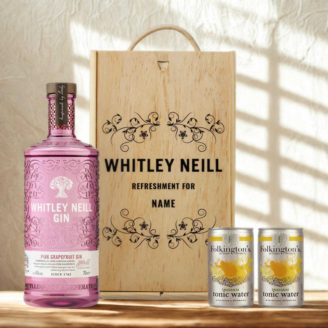 Personalised Whitley Neill Pink Grapefruit Gin in Wooden Presentation Gift Box 70cl - 43% ABV