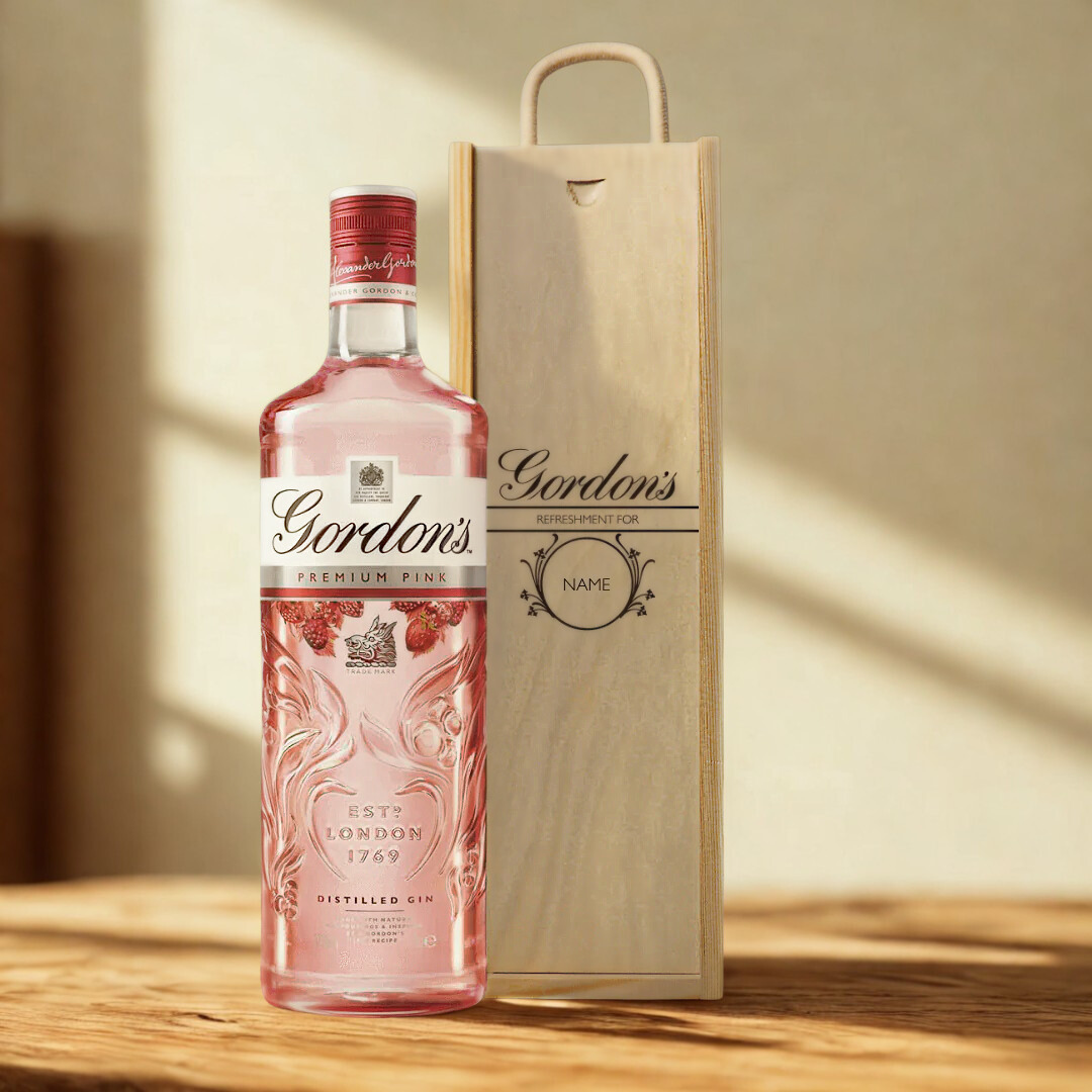 Personalised Wooden Gift Box with Gordon's Pink Gin