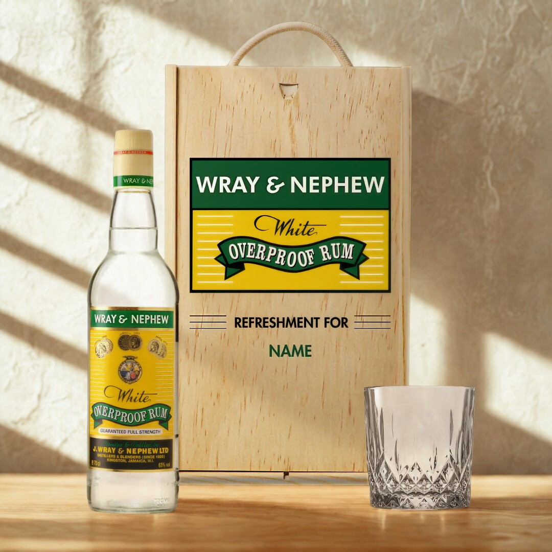 Personalised Wray & Nephew Rum Gift Set in Wooden Box - 40% ABV (70cl)