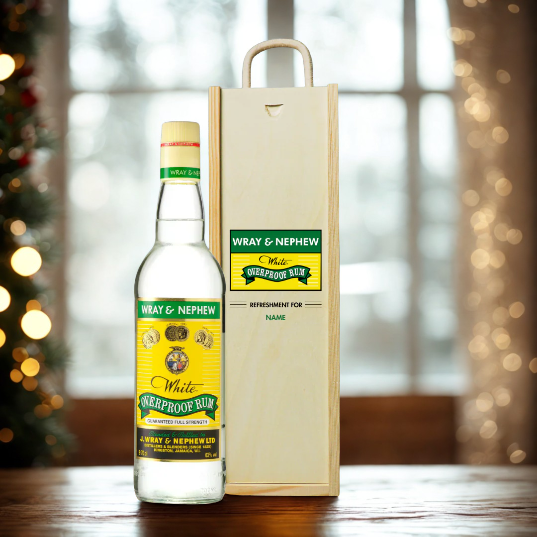 Personalised Wray & Nephew Rum Gift Set in Wooden Box - 40% ABV (70cl)