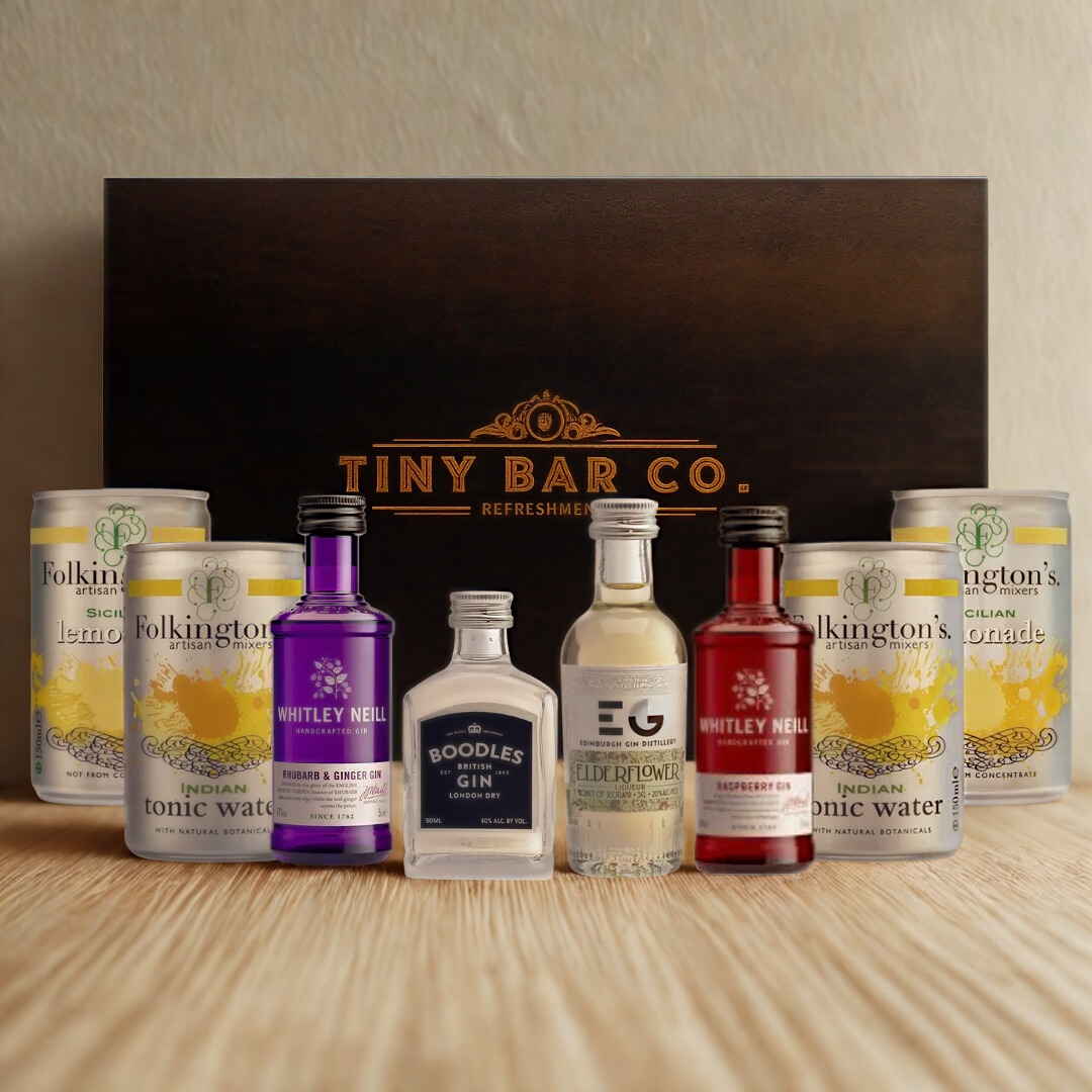Premium Tiny Bar Gin Miniatures and Mixers Gift Box Set (4 x 5cl)