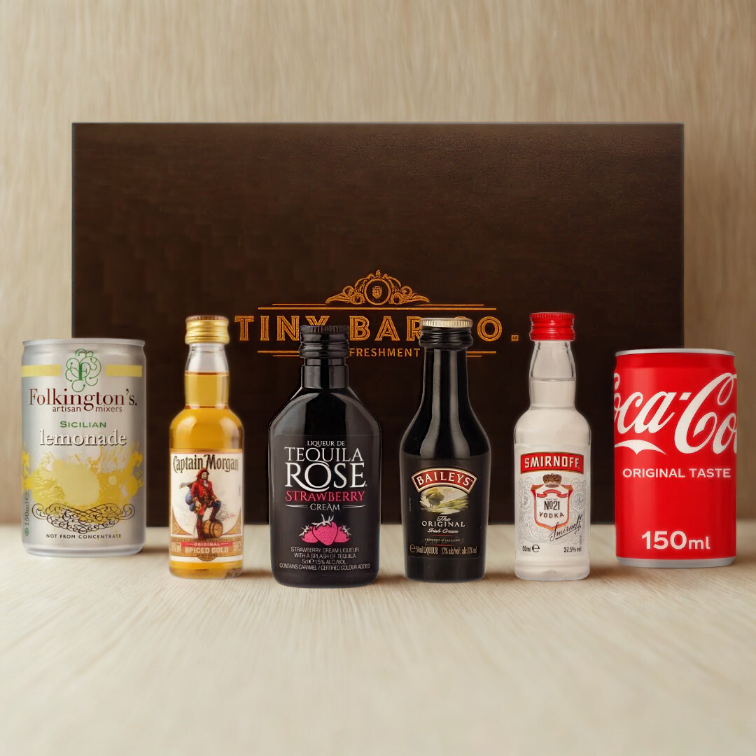 Premium Tiny Bar Spirit Miniatures and Mixers Gift Box Set (4 x 5cl)