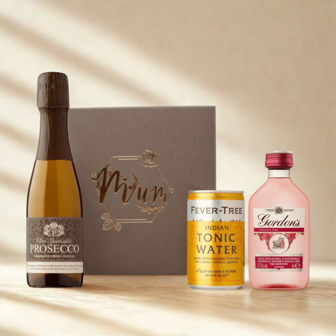 Prosecco & Gordon's Gin Gift Set in Engraved Rose Gold Box for Mum