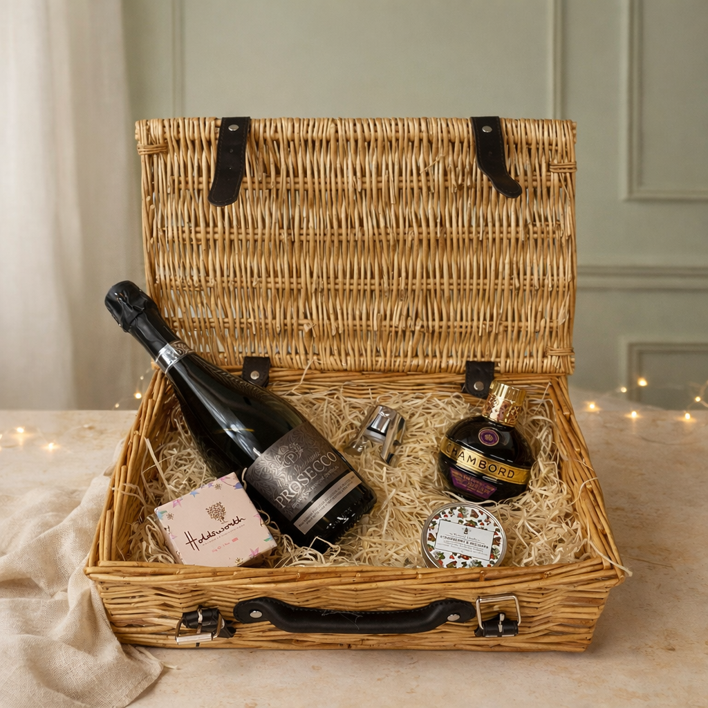 Kir Royale Hamper 14" Gift Hamper with Chocolates and Accessories - 75cl (11.5% ABV)