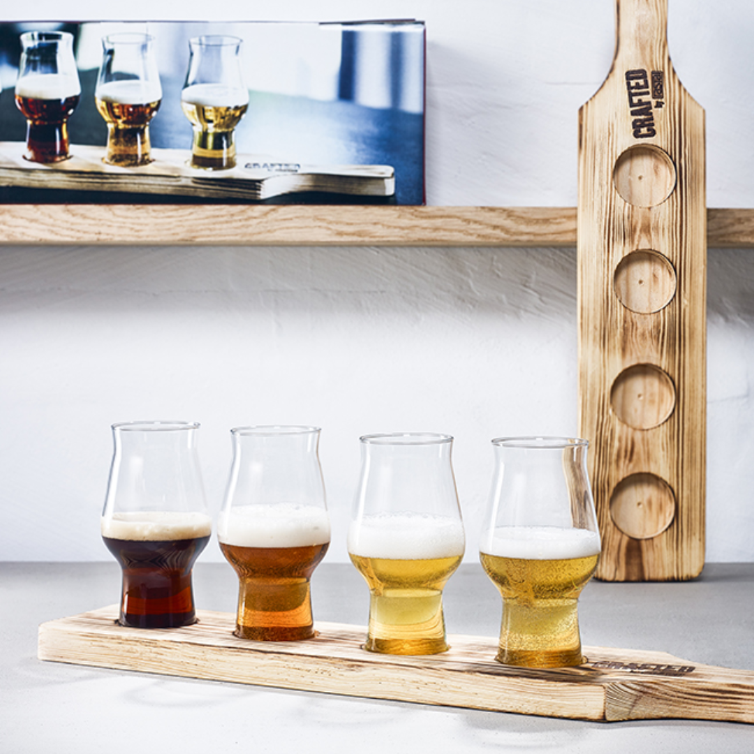 Rastal Beer Flight with Wooden Serving Paddle Gift Set - BEERHUNTER