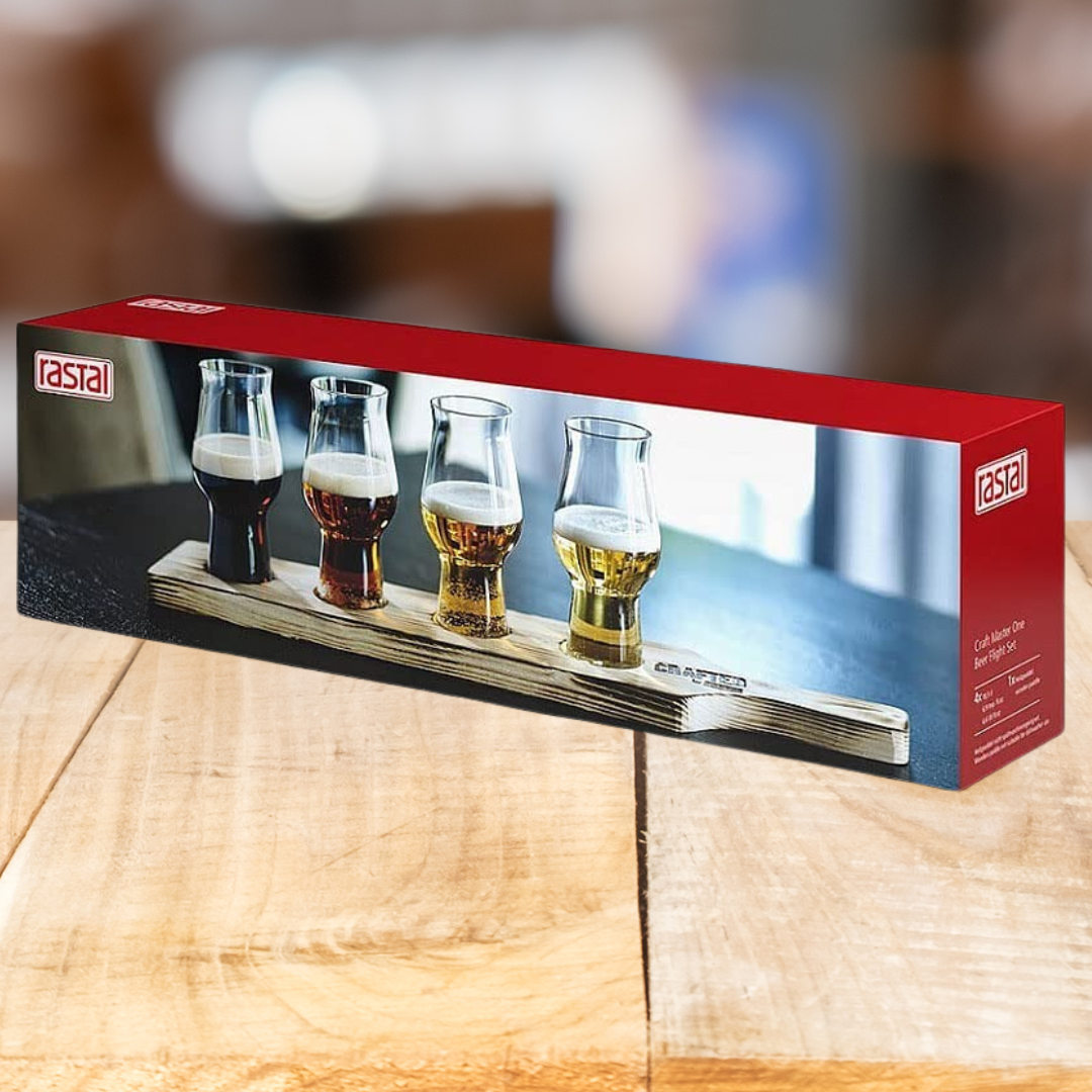 Rastal Beer Flight with Wooden Serving Paddle Gift Set - BEERHUNTER