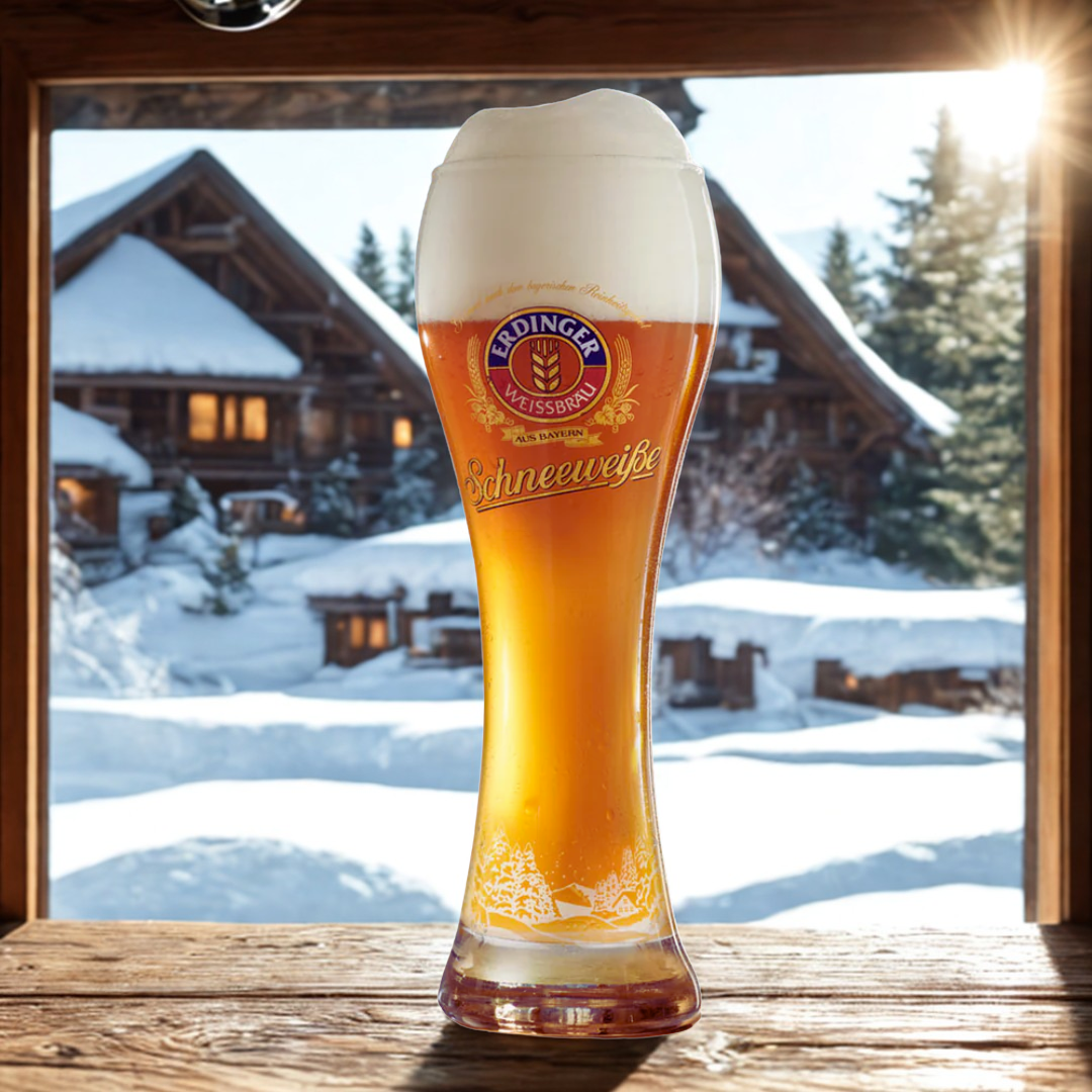 Erdinger Alkoholfrei German Alcohol Free Wheat Beer 500ml Bottles with Free Schneeweisse Glass - 0.5% ABV (8 Pack)