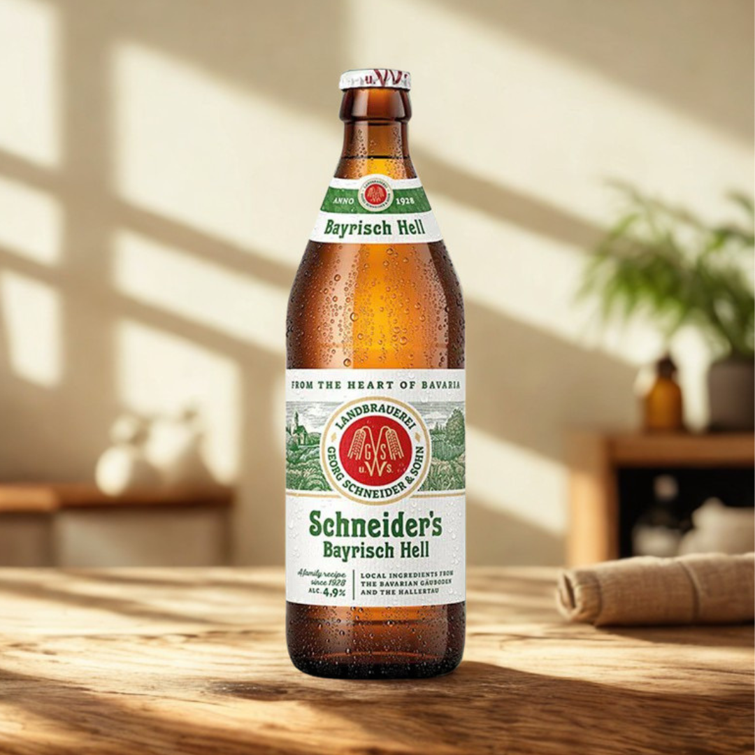 Schneider's Bayrisch Hells German Lager 500ml Bottles with Official Schneider Pint Glass - 4.9% ABV (8 Pack)