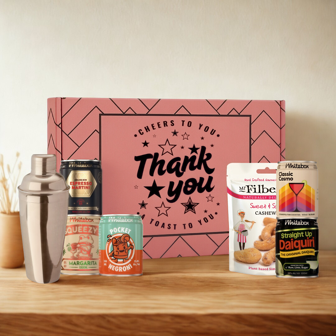 Thank You Gift Box with Whitebox Ready-to-Drink Cocktail Cans &amp; Gourmet Snack Gift Box (5 x 10cl)