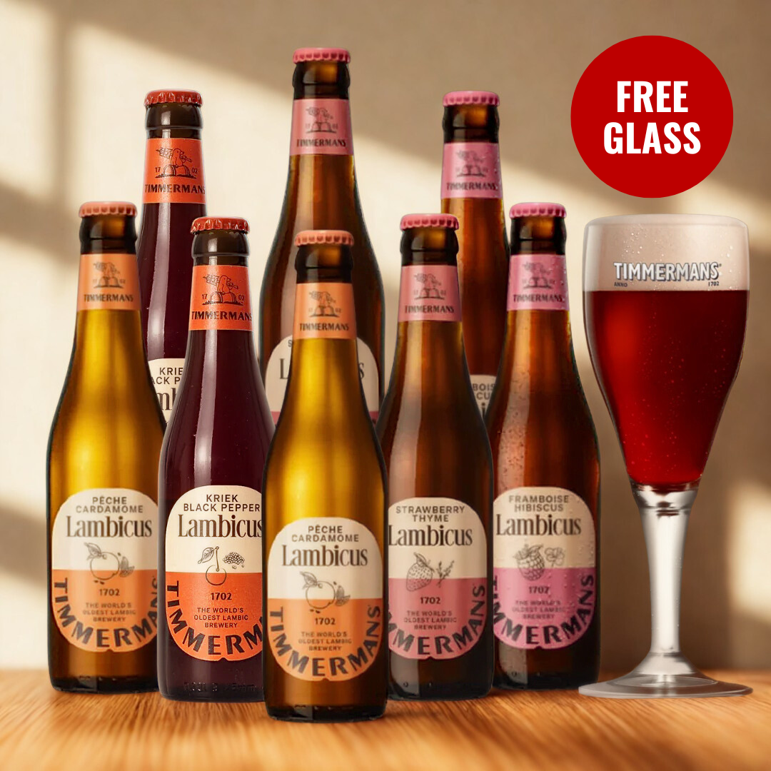 Timmermans Fruit Beer Mixed Case WITH FREE GLASS (8 Pack)