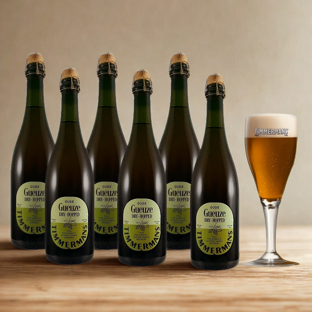 Timmermans Oude Geuze Dry Hopped 750ml Bottles - 6.4% ABV with Free Glass (6 Pack)