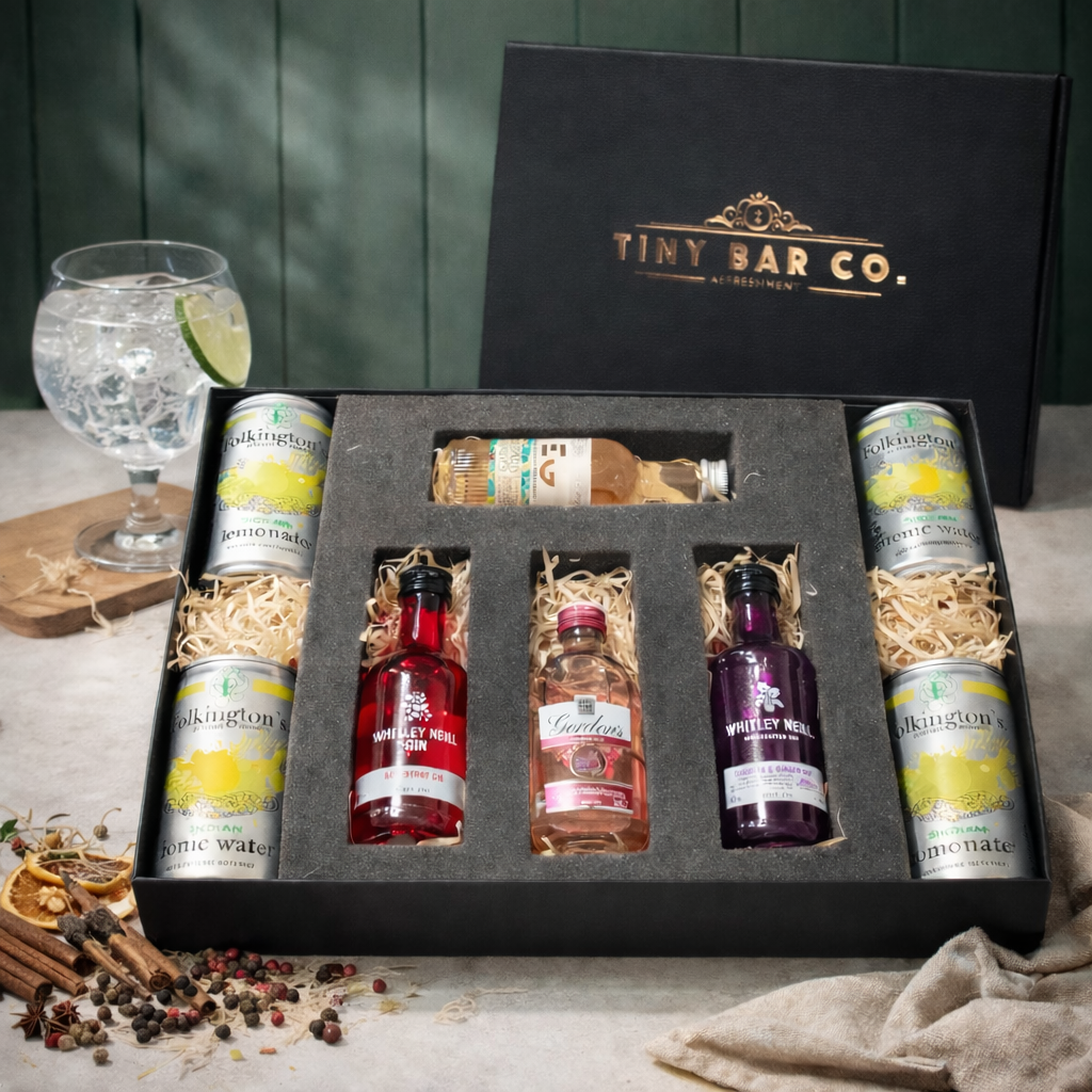 Premium Tiny Bar Gin Miniatures and Mixers Gift Box Set (4 x 5cl)