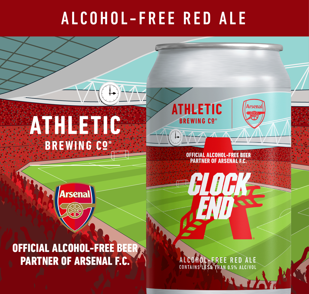 Athletic Brewing Arsenal Clock End Alcohol Free Red Ale - ABV 0.5% (12 Pack)