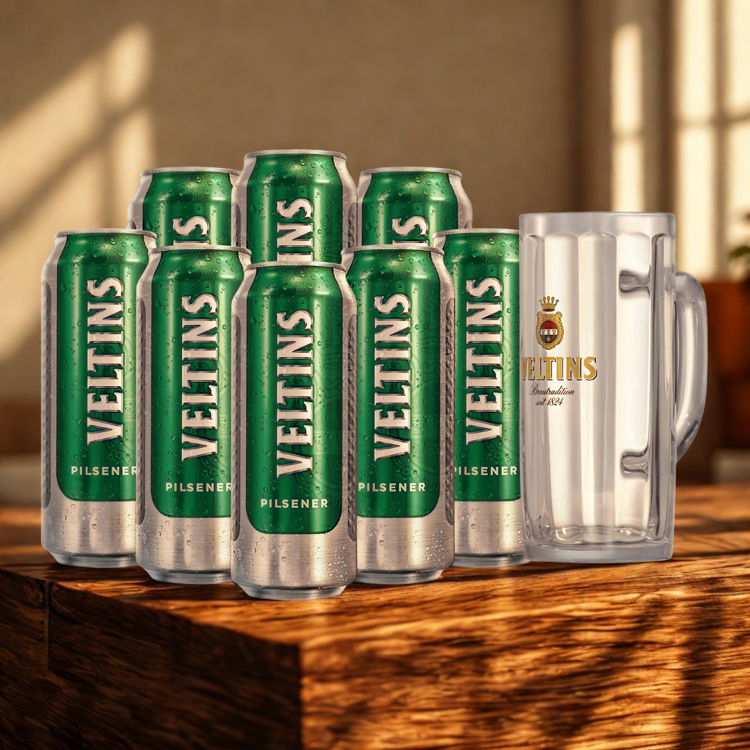 Veltins Premium German Pilsner 500ml Cans with Veltins Tankard Glass - 4.8% ABV (8 pack)
