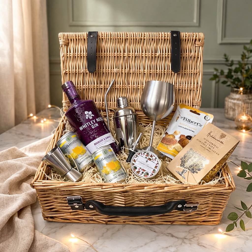 Whitley Neill Rhubarb &amp; Ginger Gin 16" Luxury Gift Hamper with Chocolates and Accessories - 70cl (43%ABV)