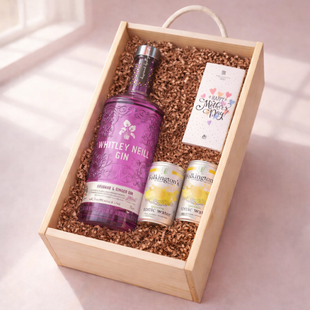 Mother’s Day Gin Gift Set – Whitley Neill Rhubarb &amp; Ginger (70cl) with Tonics &amp; Chocolate – Luxury Mother’s Day Gift for Mum