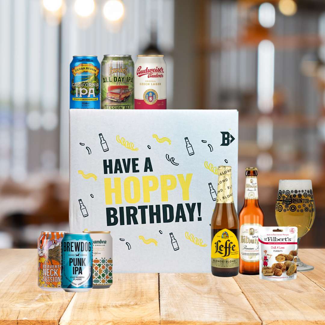 World Craft Beer Hoppy Birthday Gift Box with Glass - (8 Pack)