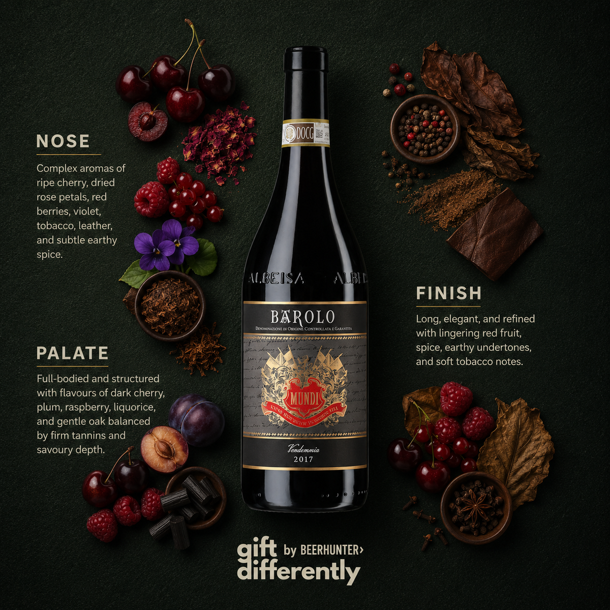 Personalised Luxury Amarone della Valpolicella Folonari And Barolo Mundi Red Wine Gift Set – 75cl (14.5% ABV)